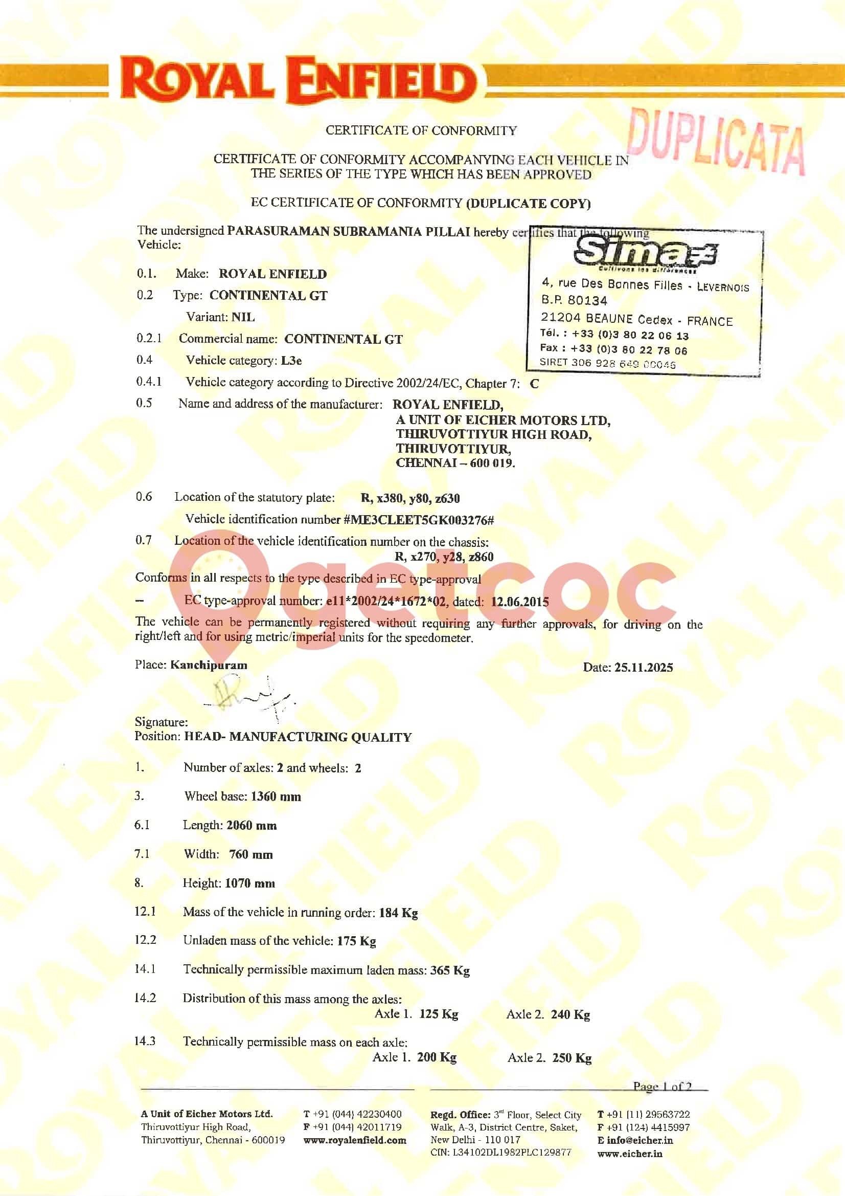 Vista previa de un COC de muestra